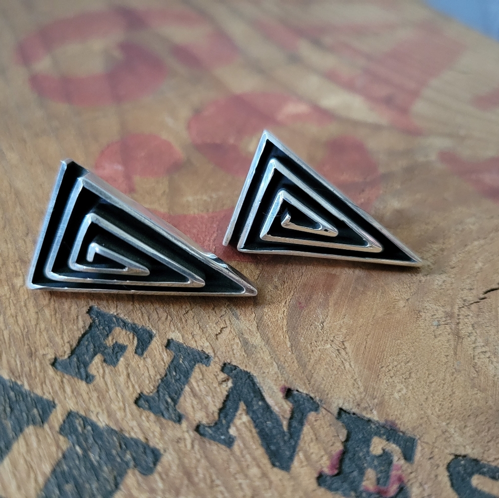 Geometric Solid Sterling Silver Post Earrings - image 1
